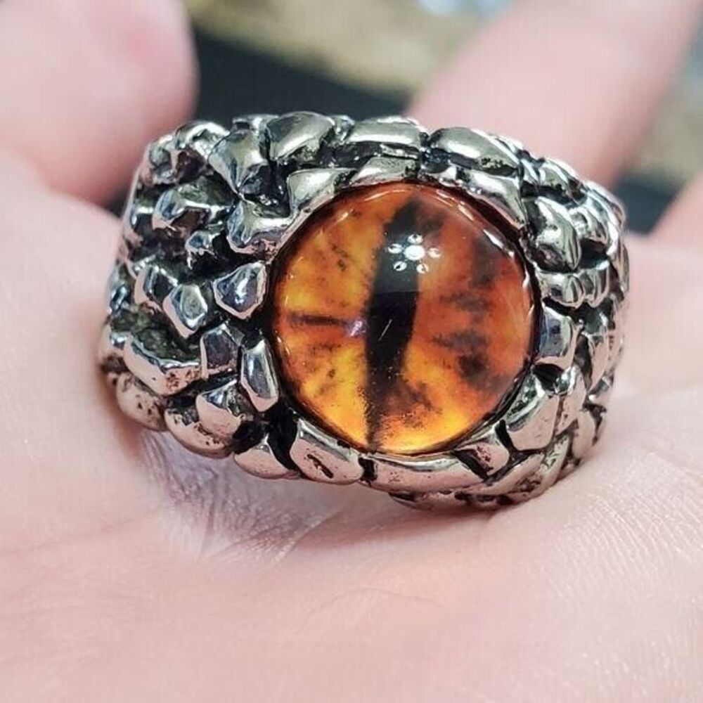 Silver tone orange dragon's eye ring size 12